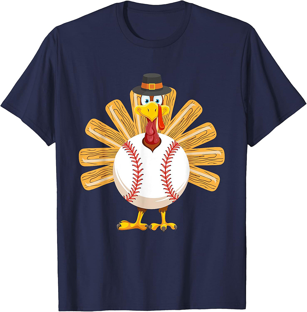 Baseball Turkey Thanksgiving Shirt for Boys Toddlers Mom T-Shirt