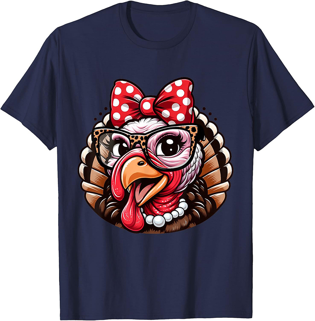 Thanksgiving Turkey Face Leopard Print Glasses Women Girls 001 T-Shirt