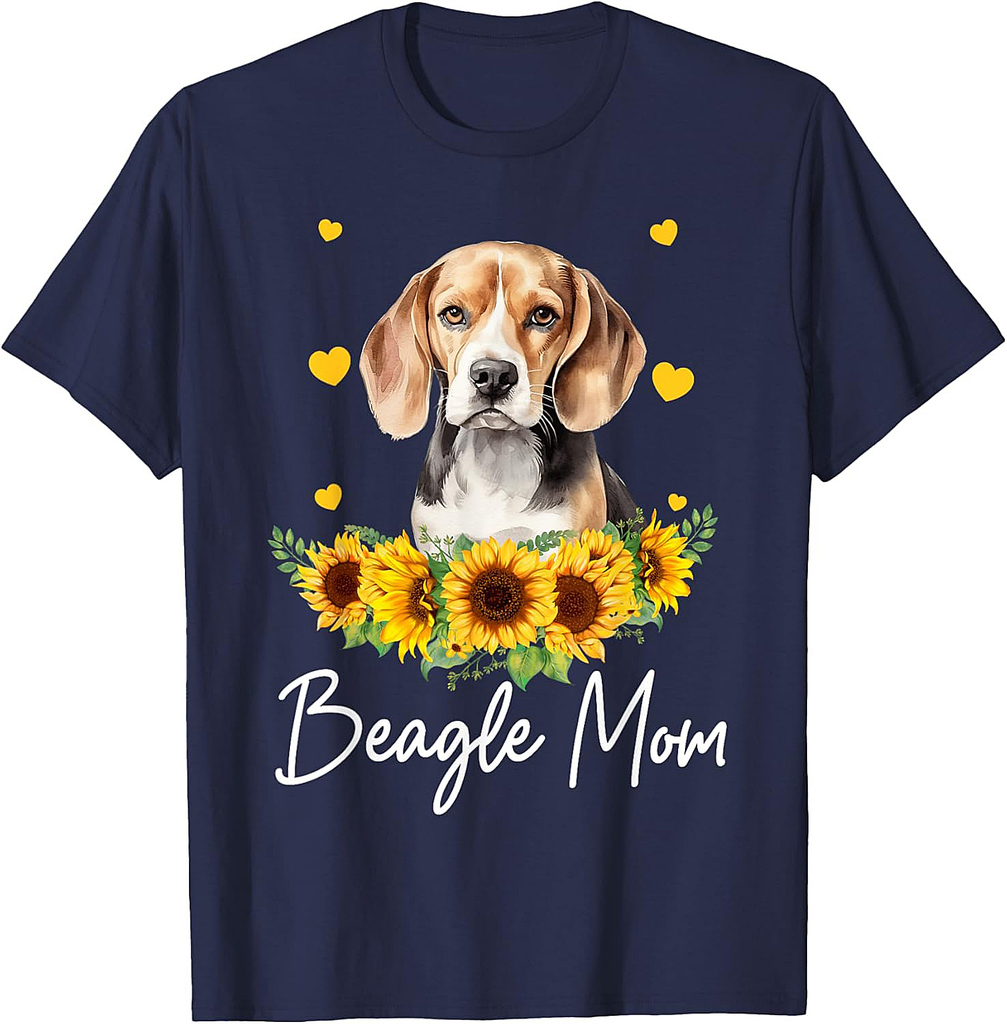 Womens Sunflower Beagle Mom Dog Lover T-Shirt