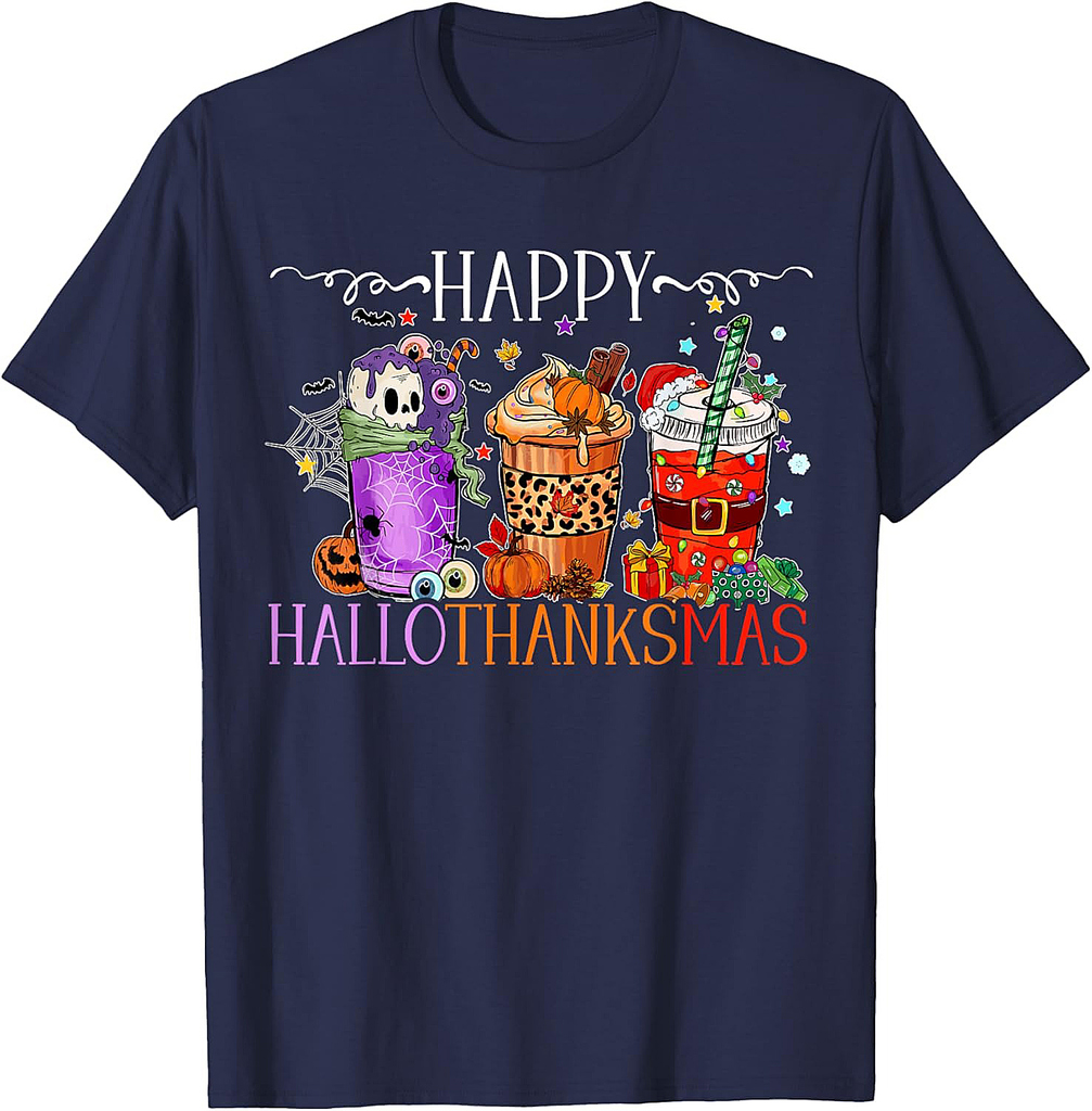 Happy Hallothanksmas Halloween Thanksgiving Christmas T-Shirt