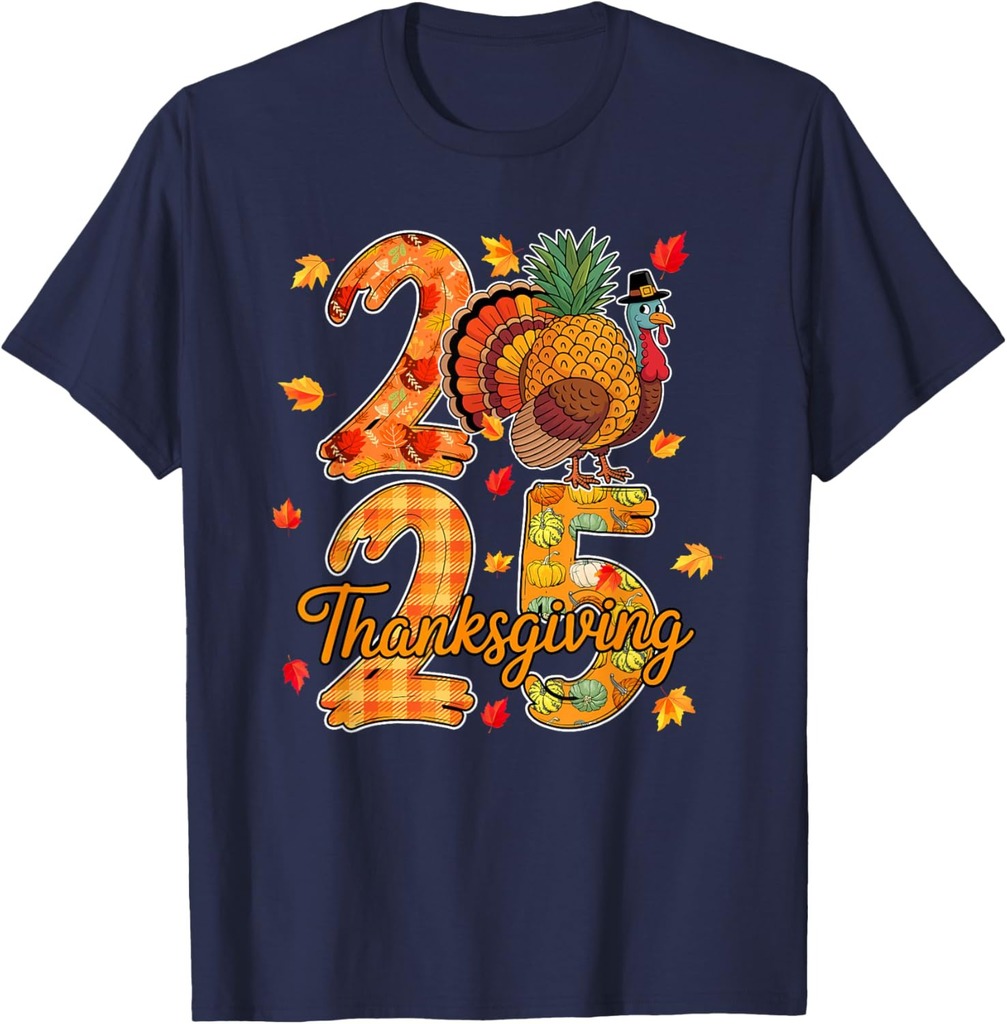 Thanksgiving 2025 Cute Turkey As Pineapple Vegan Fall Leaves T-Shirt