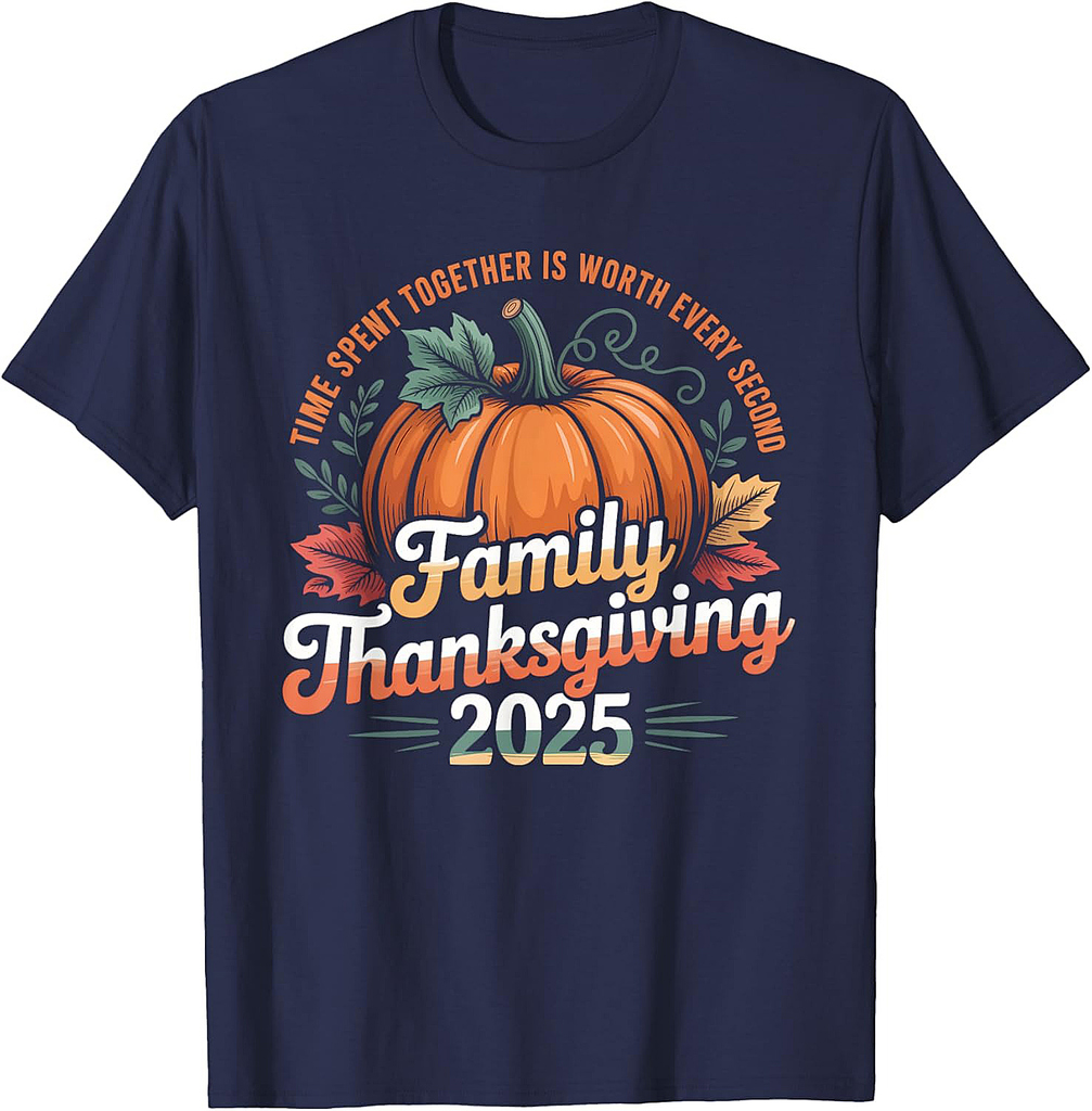 Family Thanksgiving 2025 Crew Pumpkin Turkey Group Matching T-Shirt