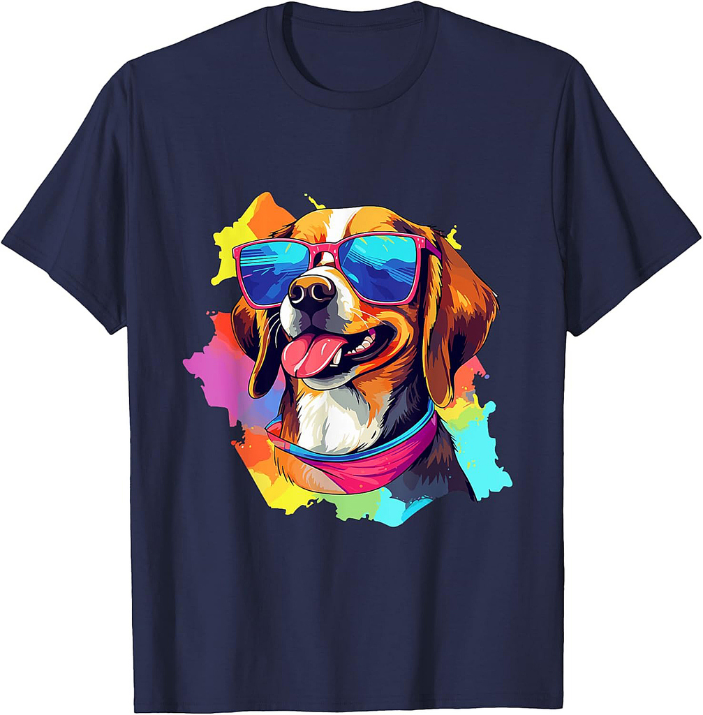 Colorful Beagle With Sunglasses Dog Lover T-Shirt for Men Women