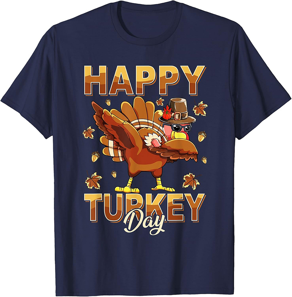Happy Turkey Day Dabbing Turkey Thanksgiving Pilgrim Boy T-Shirt