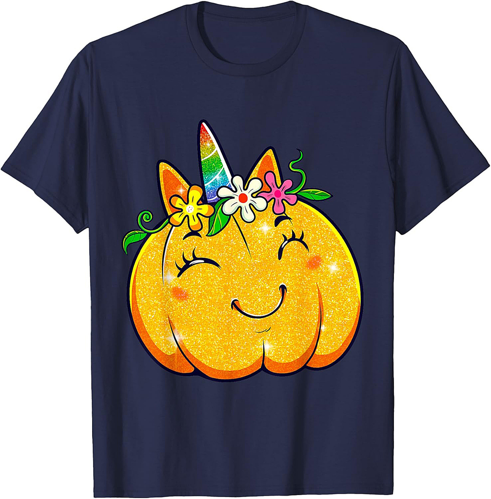 Unicorn Pumpkin Halloween Girl Cute Thanksgiving Girls T-Shirt