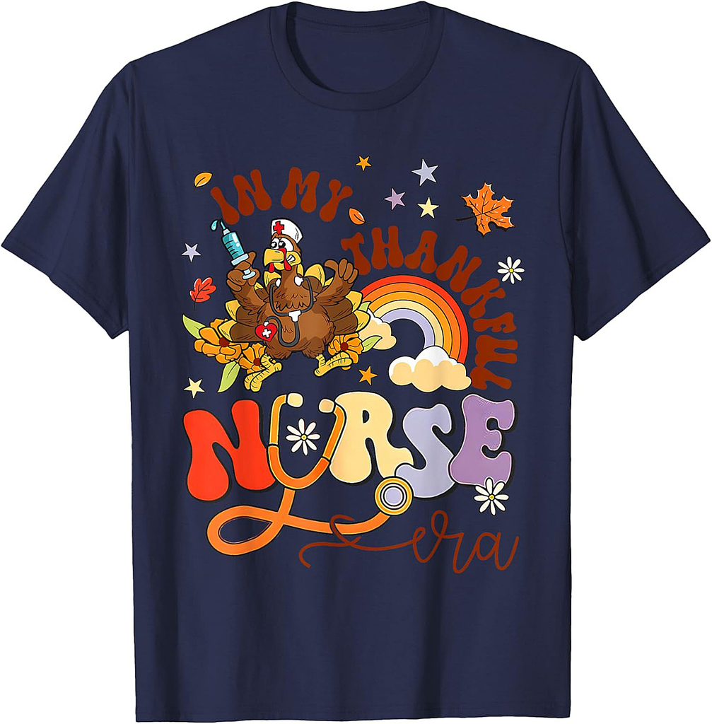 In My Thankful Nurse Era Boho Rainbow Thanksgiving Matching T-Shirt
