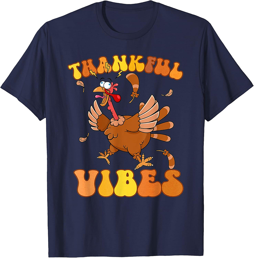 Retro Thankful Vibes Autumn Groovy Thanksgiving Turkey 002 T-Shirt