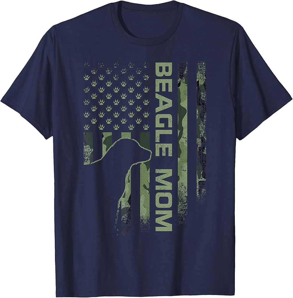 Vintage USA American Camo Flag Proud Beagle Mom Silhouette T-Shirt