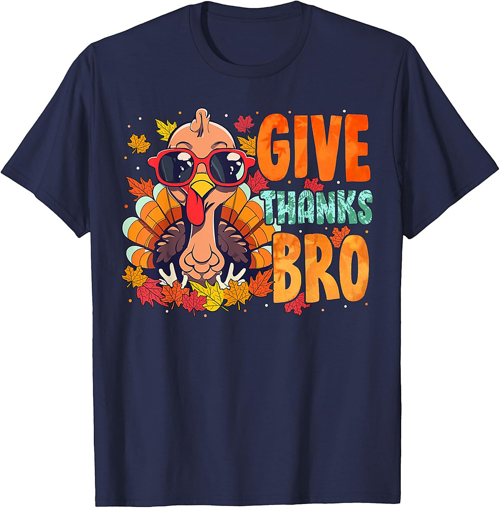 Thanksgiving Give Thanks Bro Cute Turkey Thankful Men Boy T-Shirt
