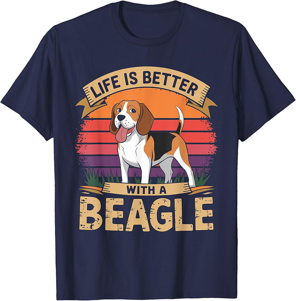Life Is Better with a Beagle Retro Sunset Design T-Shirt