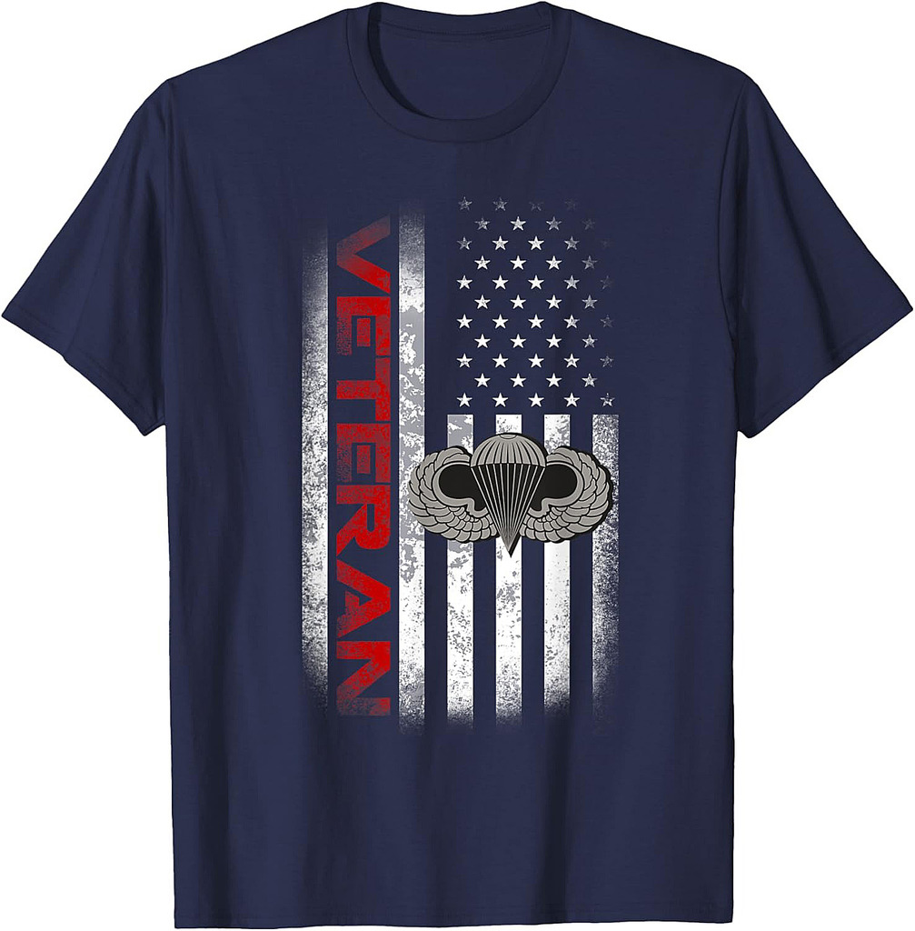 Veteran Airborne Paratrooper Military Wings Distressed T-Shirt