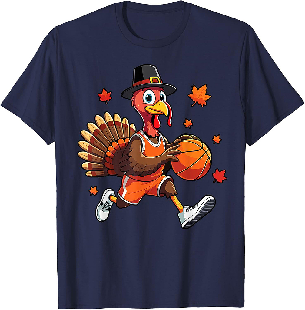 Turkey Playing Basketball Thanksgiving Basketball Player Boy T-Shirt