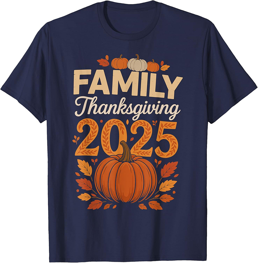 Family Thanksgiving 2025 Crew Pumpkin Turkey Group Matching T-Shirt