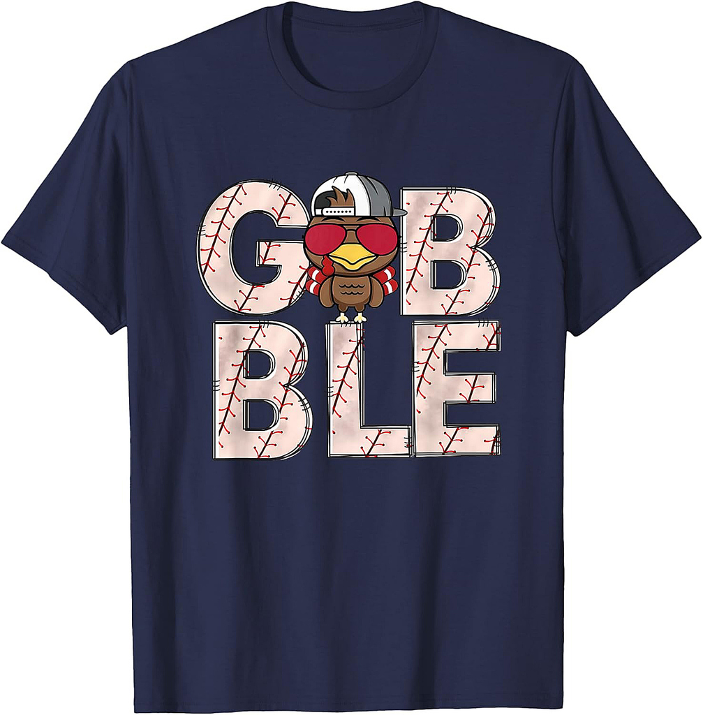 Baseball Gobble Turkey Thanksgiving Catcher Pitcher Boys T-Shirt