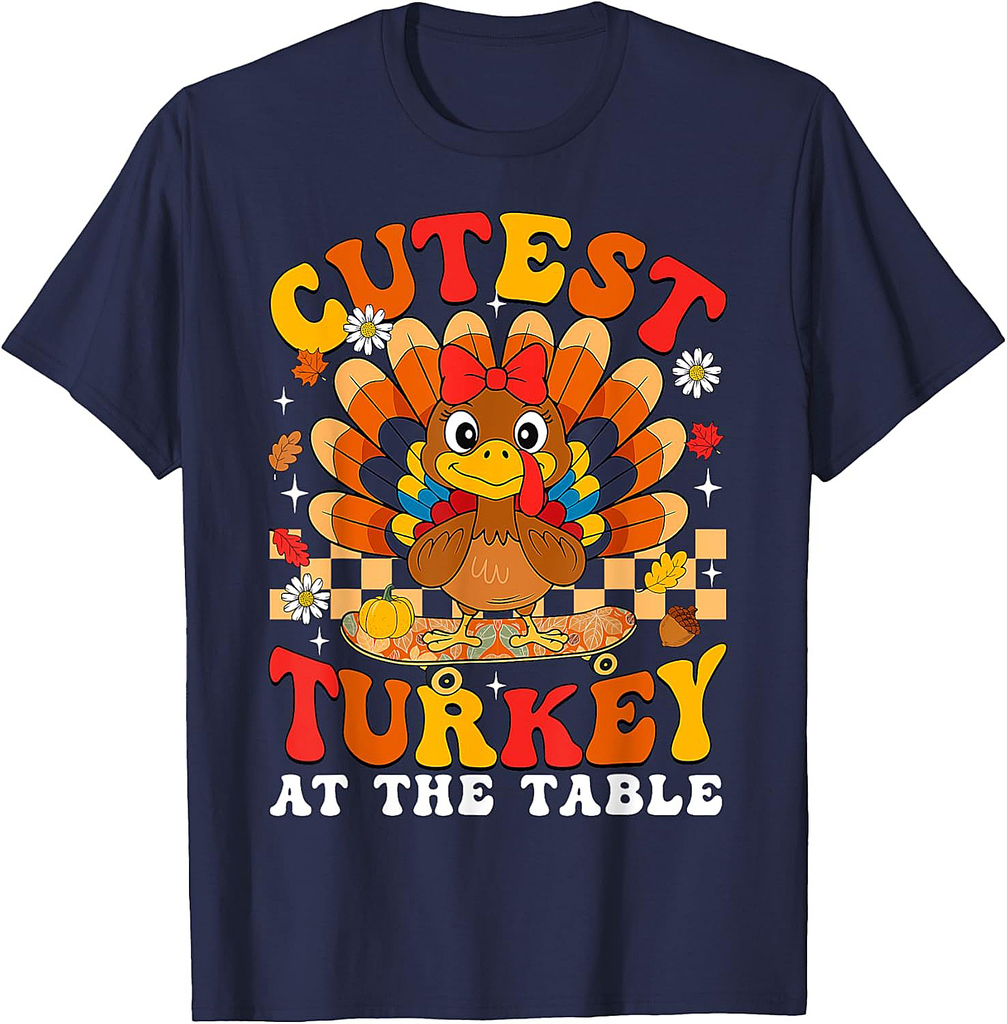 Thanksgiving Cutest Turkey at The Table Toddlers Girls  T-Shirt