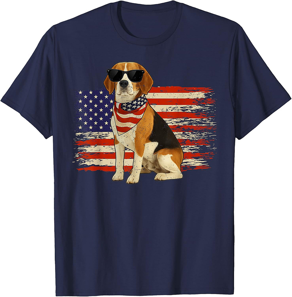 Patriotic Beagle American Flag Dog Lovers Retro 4th Of July T-Shirt