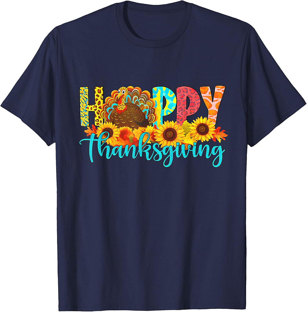 Happy thanksgiving for turkey day family dinner sunflower T-Shirt