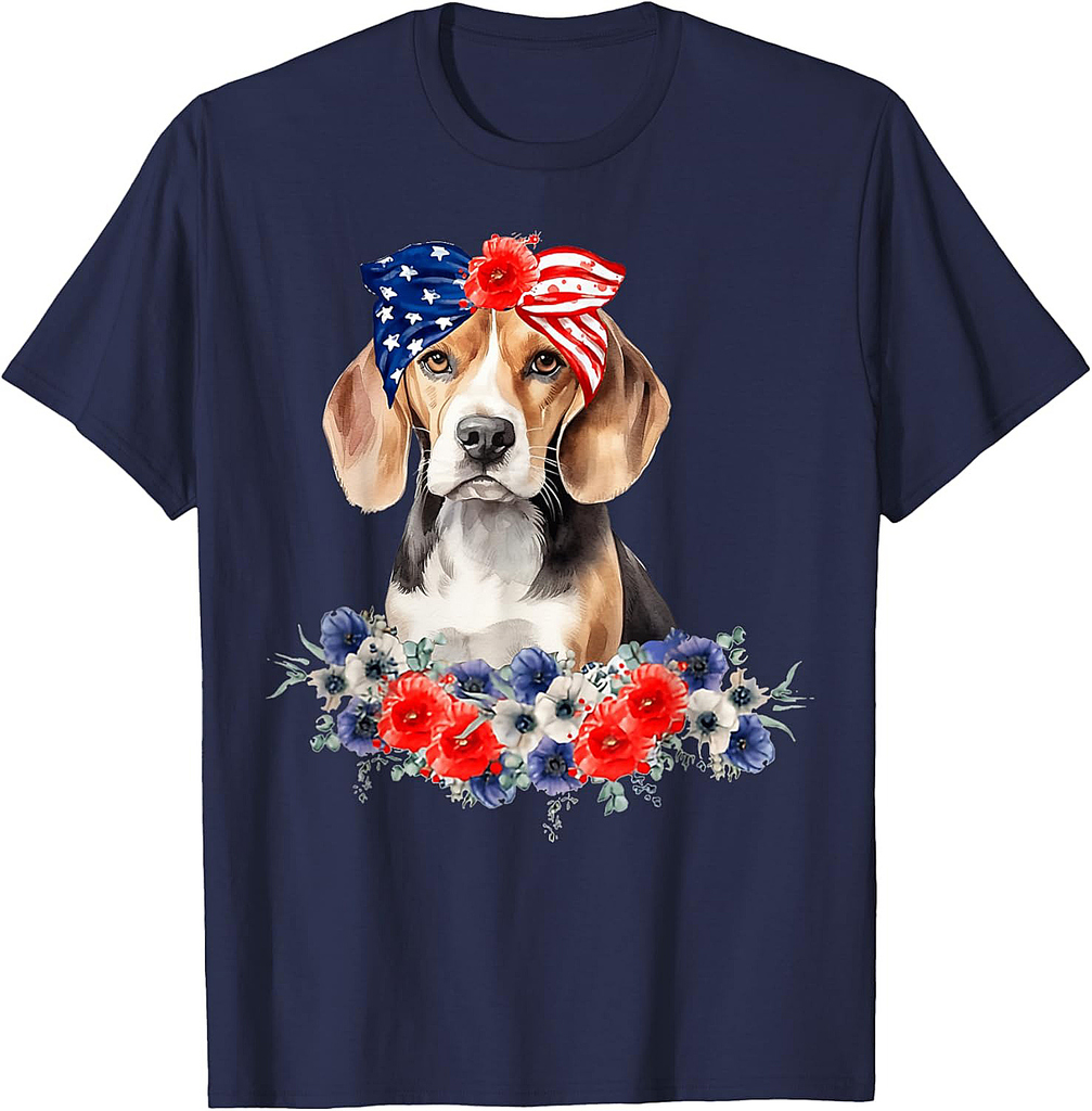 Beagle Dog Bandana American Flag 4th Of July T-Shirt
