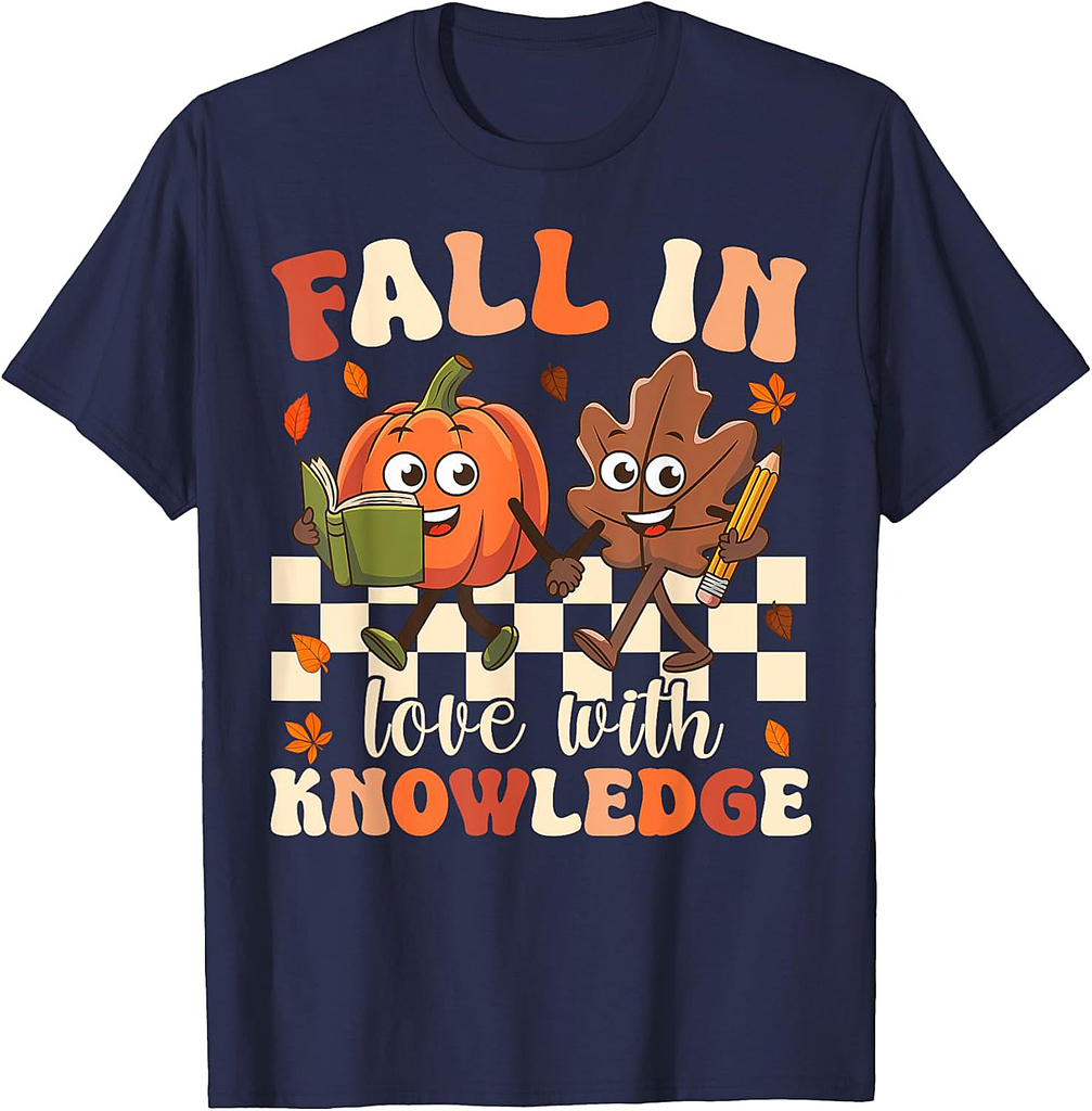 Fall In Love With knowledge Teacher Thanksgiving Pumpkin T-Shirt