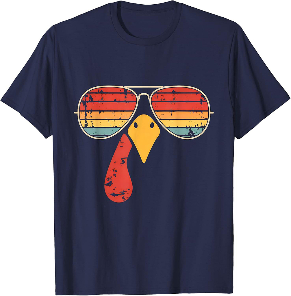 Cool Vintage Turkey Face With Sunglasses Funny Thanksgiving T-Shirt