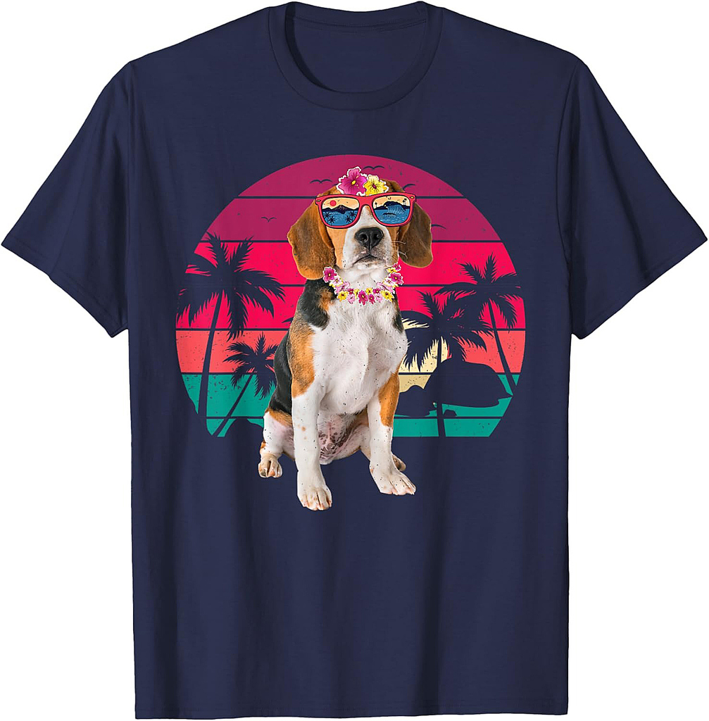 Retro Hawaiian Beagle Dog Tropical Palm Tree Summer Vibes Men Women T-Shirt