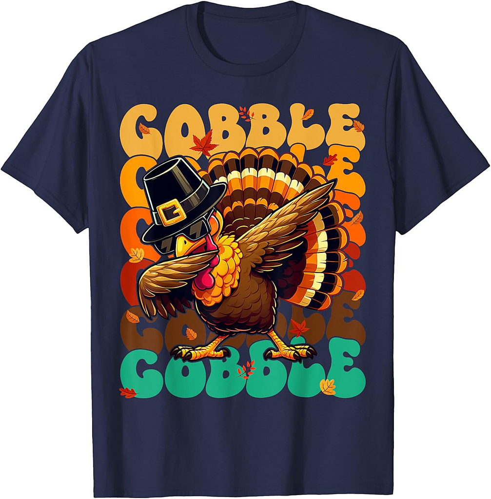 Thanksgiving Dabbing Turkey Gobble Gobble Pilgrim Boys T-Shirt