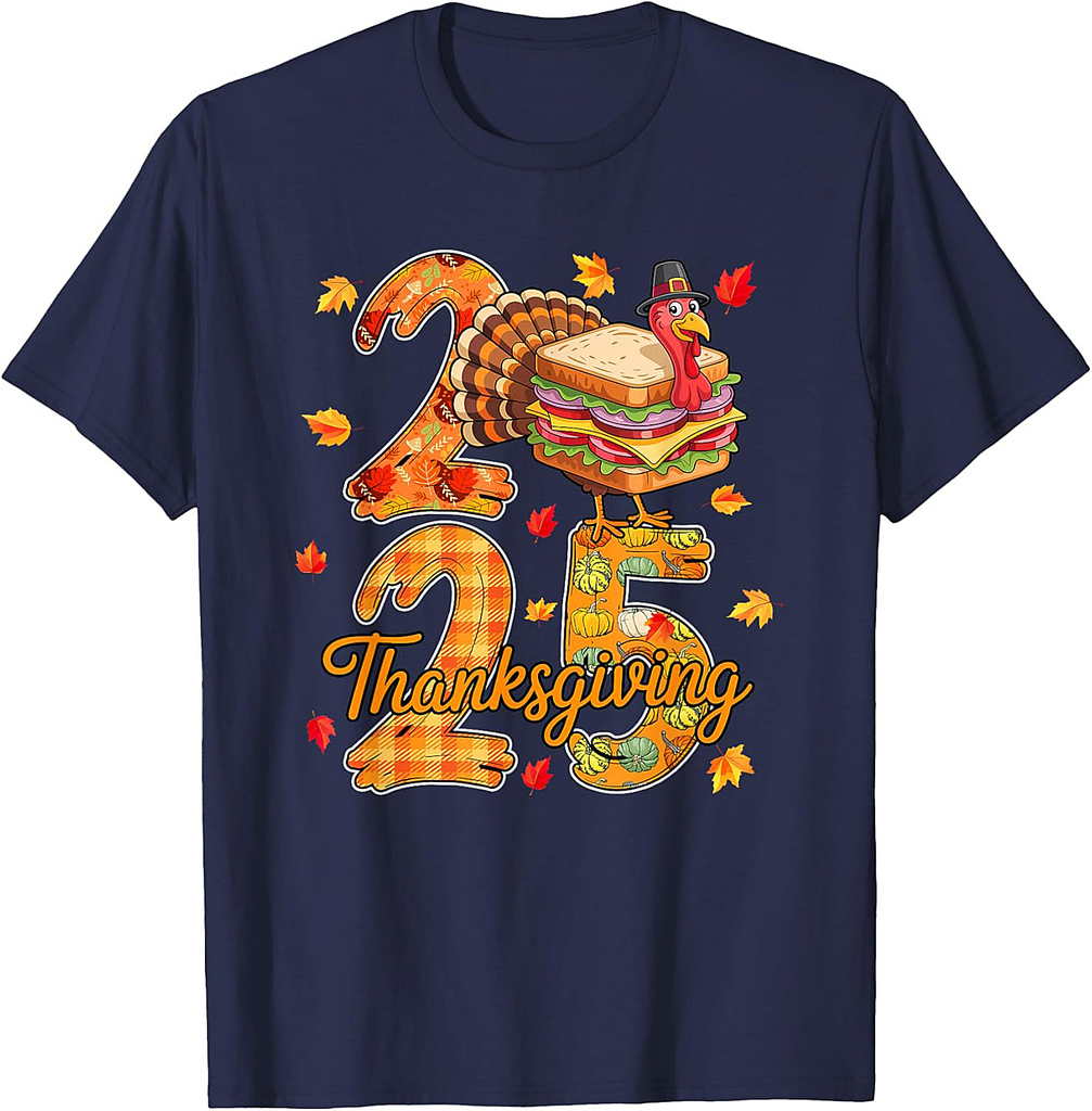 Thanksgiving 2025 Cute Turkey As Sandwich Food Lover Autumn T-Shirt