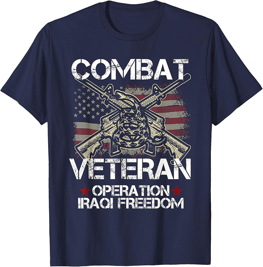 Combat Veteran Iraqi Freedom Military USA American Flag Gift T-Shirt