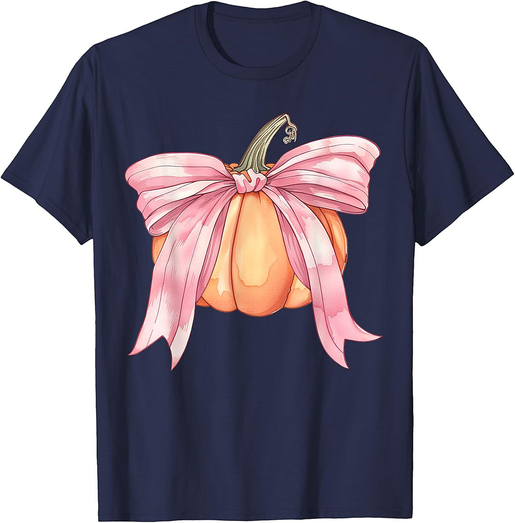 Coquette Autumn Pumpkin Pink Bow Girly Halloween Fall Women T-Shirt
