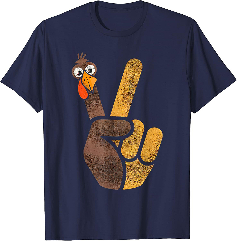 Funny Thanksgiving Cute Turkey Peace Sign Men Women T-Shirt