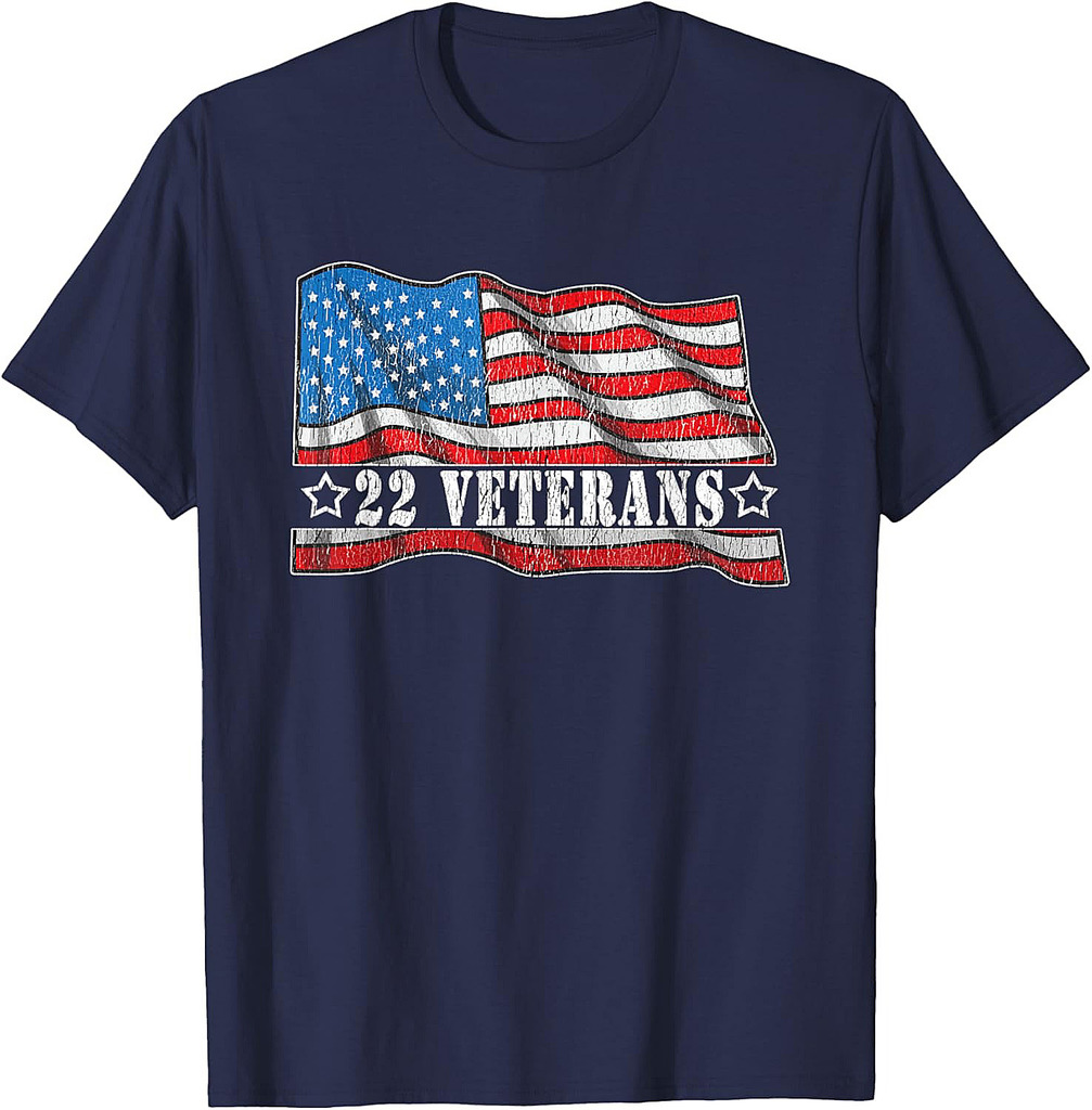 22 Veterans A Day Commit Suicide PTSD Patriotic USA Flag T-Shirt