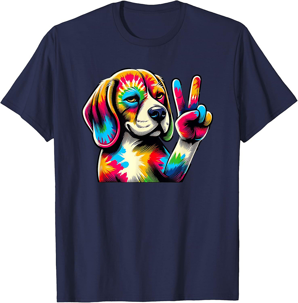 Peace Sign Tie Dye Beagle dog T-Shirt for Men Women