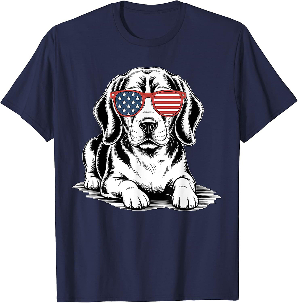 Beagle Dog American Flag Sunglasses Patriotic 4th Of July T-Shirt for Men Women