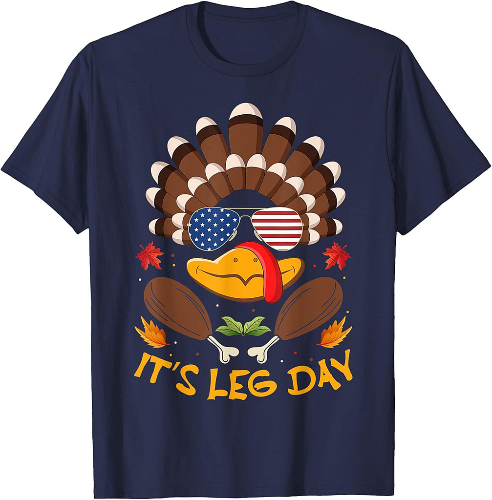 It's Leg Day US Flag Funny Thanksgiving Turkey Day T-Shirt
