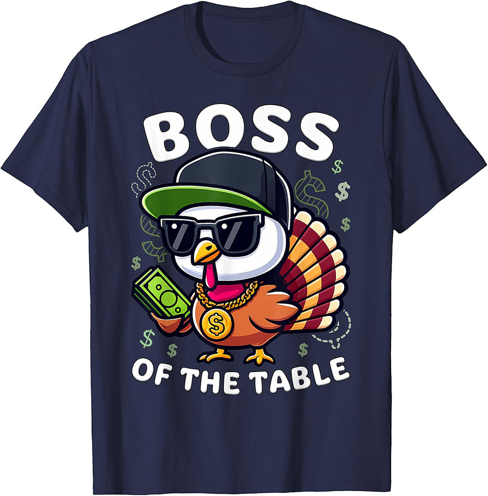Thanksgiving Boy Funny Turkey Boss of the Table T-Shirt