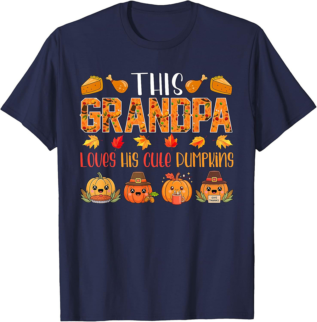 Grandpa Loves His Cute Pumpkins Thanksgiving Fall Pilgrim T-Shirt