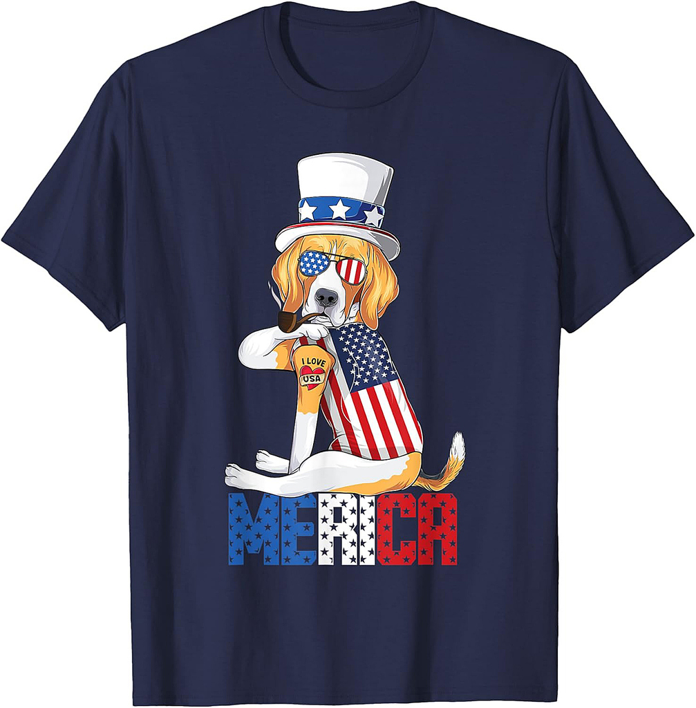 Beagle dog Merica 4th of july usa american flag men women T-Shirt