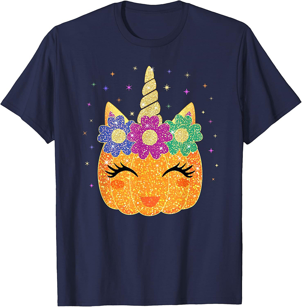 Unicorn Pumpkin Halloween Thanksgiving Girls T-Shirt