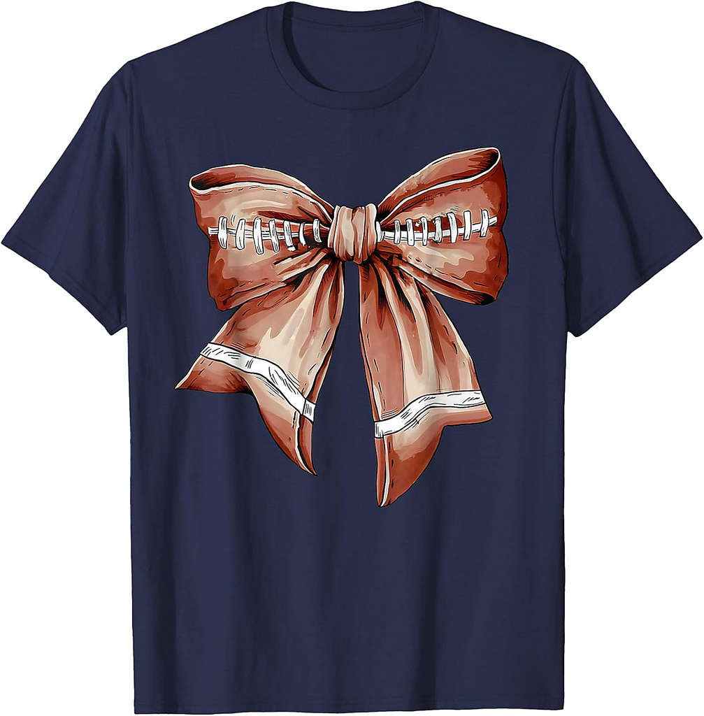 Coquette Bow Pumpkin American Football Thanksgiving Autumn T-Shirt