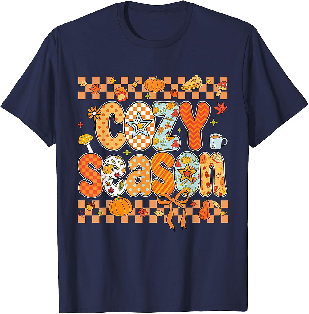 Preppy Cozy Season Fall Vibes Thanksgiving Halloween Autumn T-Shirt