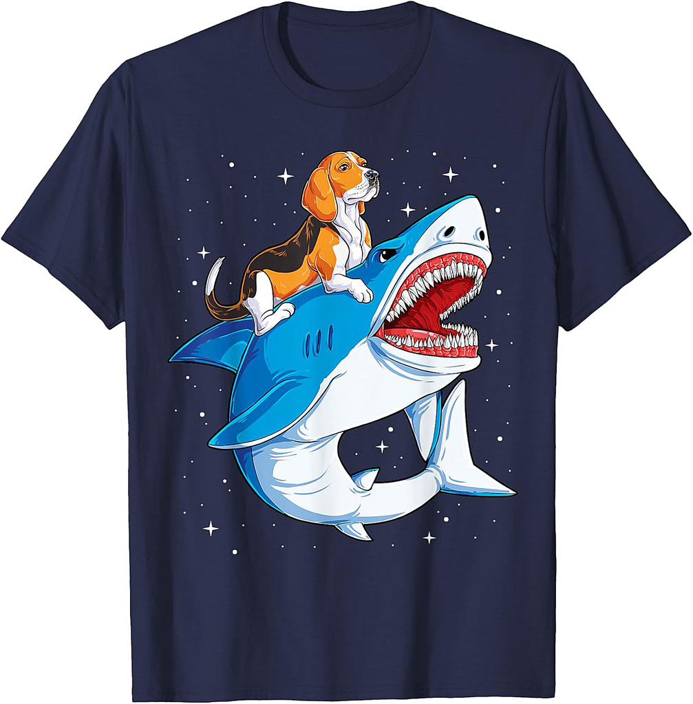 Beagle Riding Shark Jawsome Dog Lover Gifts Space Galaxy Men Women T-Shirt