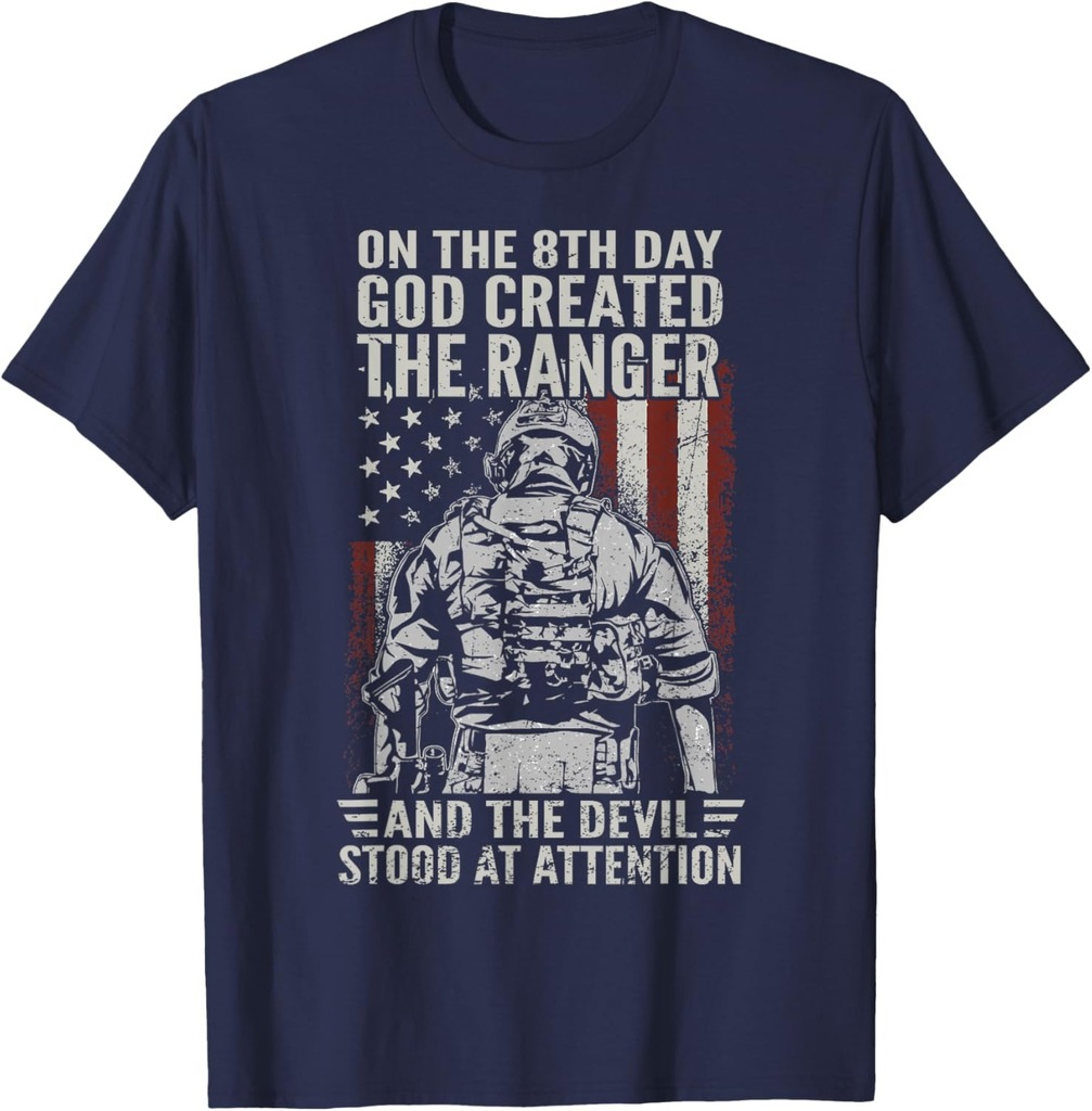 On 8th Day God Created US Army Ranger Veteran Flag American T-Shirt