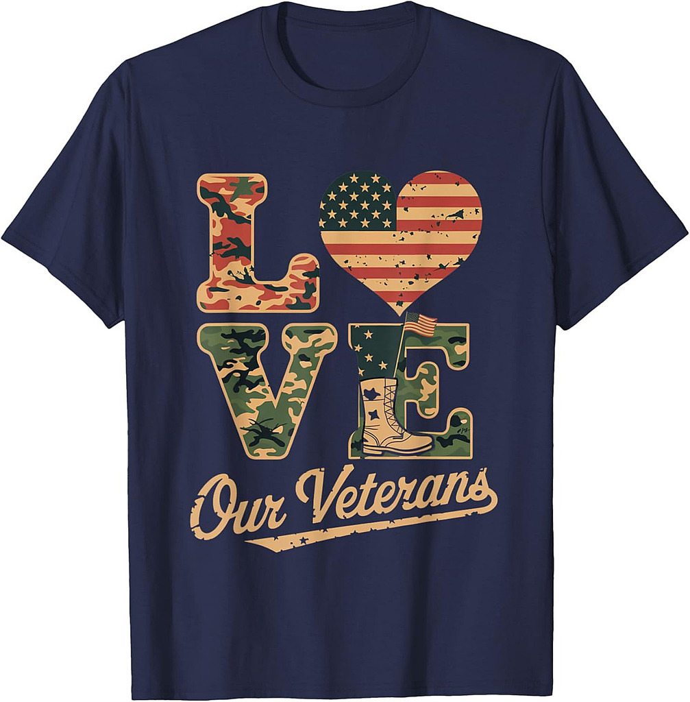 Love Our Veterans Day Proud Military American Flag T-Shirt