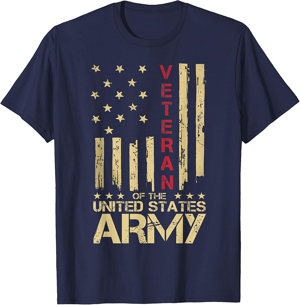 Patriotic U.S Army Veteran Red Line American Flag Vintage Distressed Design T-Shirt