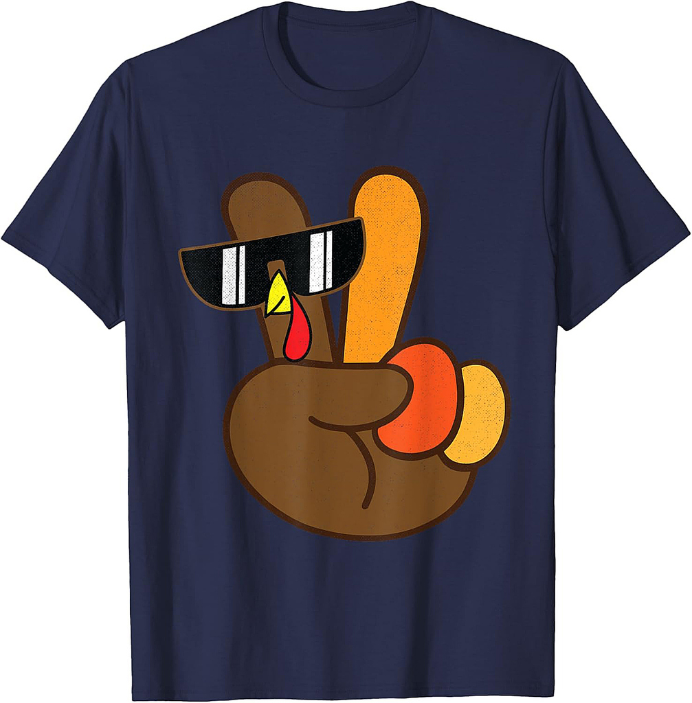 Peace Sign Turkey Hand Cool Thanksgiving Boys Men Women T-Shirt