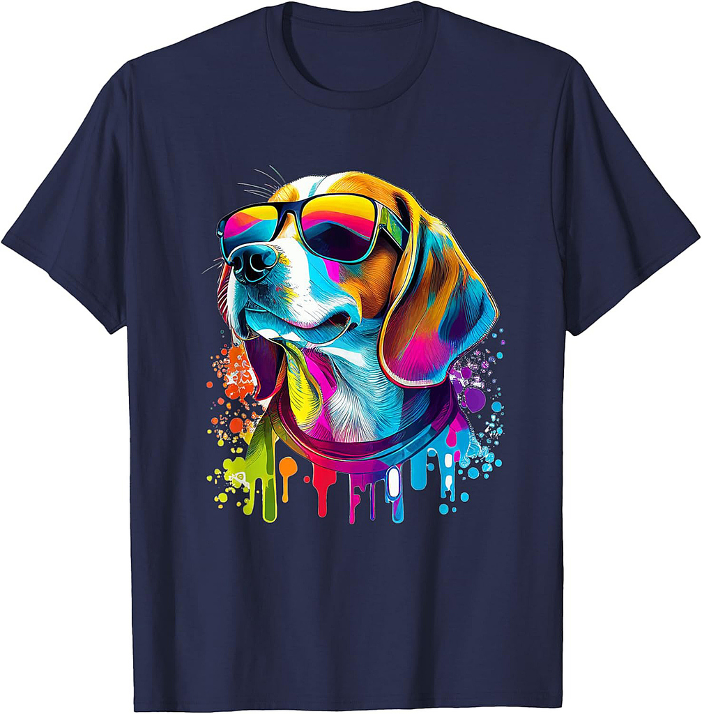 Colorful Beagle Pet Sunglasses Dog Owner T-Shirt