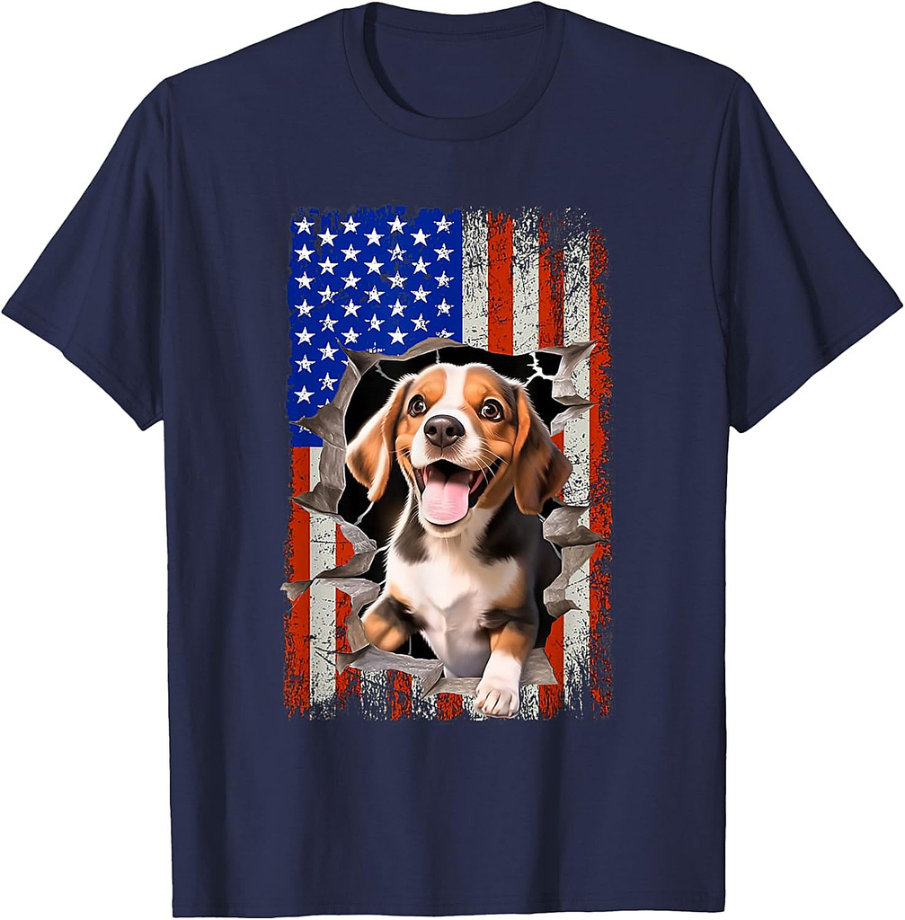 Funny Beagle Torn American Flag Vintage 4th Of July T-Shirt