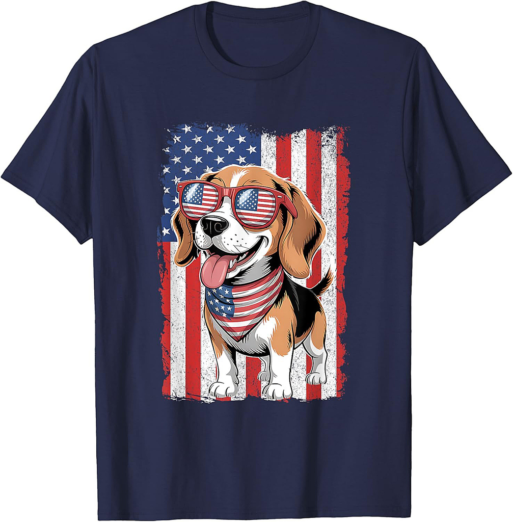 Funny Beagle 4th of July Dog Patriotic USA Flag Man Woman T-Shirt