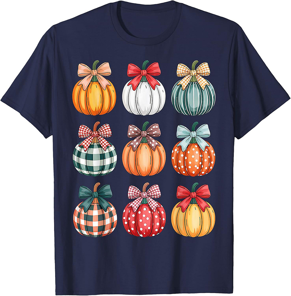 Coquette Bow Pumpkin Season Thanksgiving Autumn Fall Leaves T-Shirt