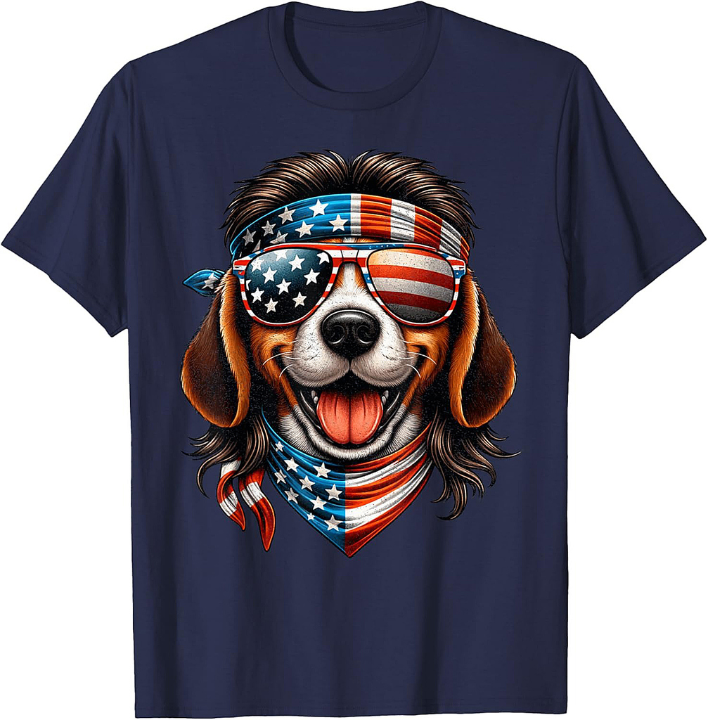 Beagle American Flag Patriotic Mullet Beagle Dog 4th Of July T-Shirt
